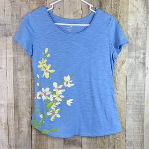 Wrangler Small Crewneck Raw Rolled Hem Neckline Floral Print Short Sleev…